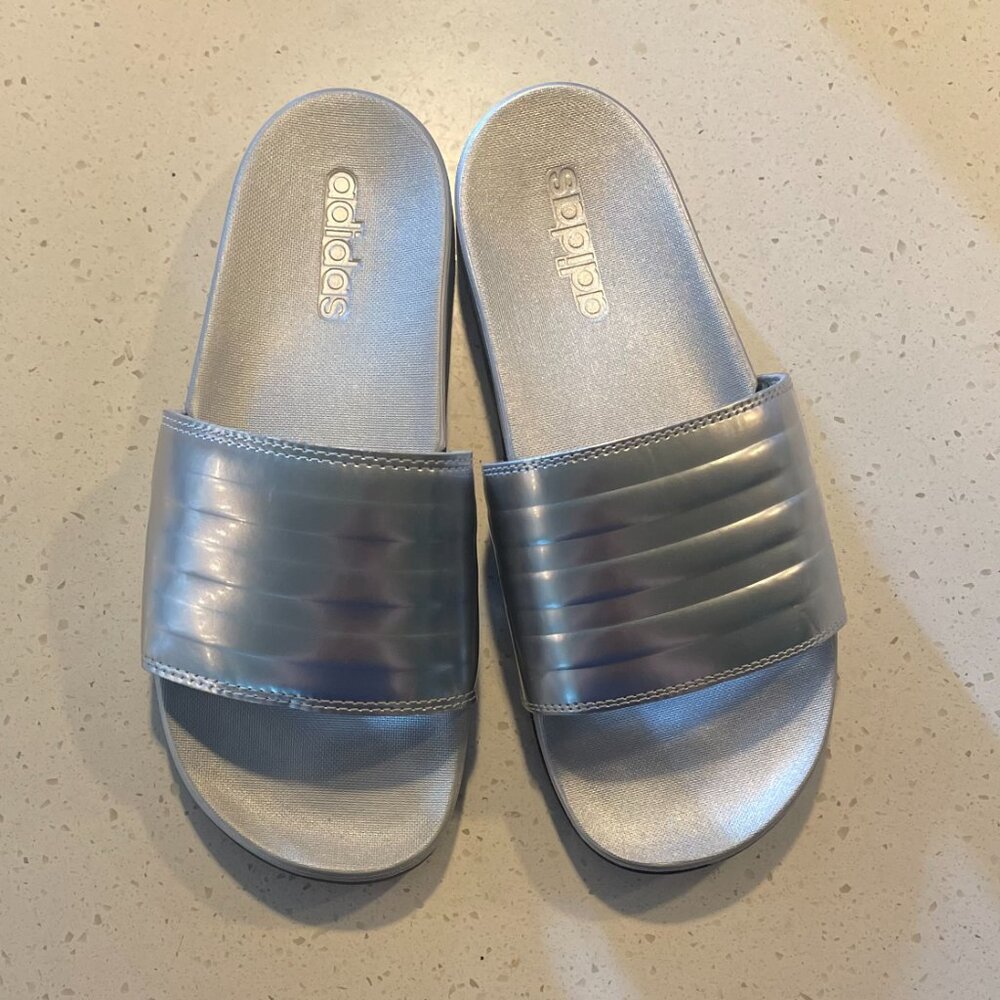 Adidas Silver Slides - Size 8